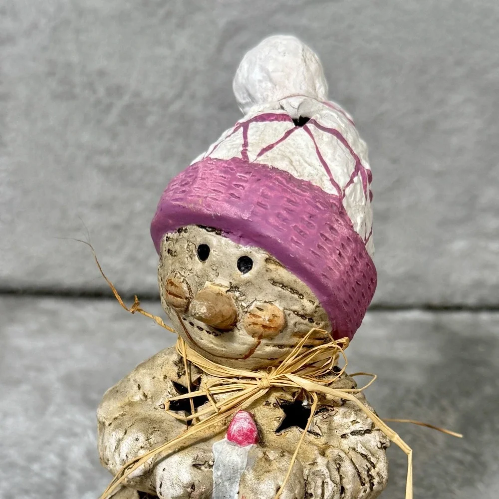 Snowman Vintage Rustic Cottagecore Candle Holder Figurine‎ 7